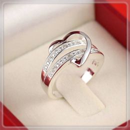 1 X Newest Fashion Women Jewelry Silver Plated Bling Heart Love Women Wedding Ring Size 5 6 7 8 9 10 11 Christmas Gift A1986a