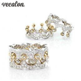 Vecalon Crown Jewelry Anello in argento sterling 925 5A Zircon Cz Stone Anello di fidanzamento per fedi nuziali per le donne miglior regalo