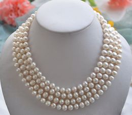 Long 100" 7-8mm White Akoya Cultured Pearl Necklace