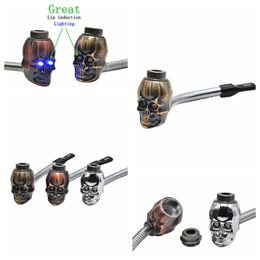 Newest Mini Herb Skull Head Shape Filter Smoking Pipe Bent Lip Induction Electronic lighting Great High Quality Innovative Design Hot Cake