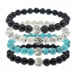 4styles 8mm Lava Stone faux Turquoise Bead Tree Of life Bracelet Essential Oil Perfume Diffuser Bracelet for women men