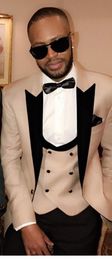 New Popular Khaki Slim Fit Groom Tuxedos Excellent Groomsman Men Formal Business Suits Men Prom Party Dinner Suit(Jacket+Pants+Tie+Vest) 83