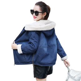 Warm Winter Denim Jacket for Women new 2018 Hooded Female jacket Fashion Casual Girls Jackets warm Jeans Coat Female basic tops