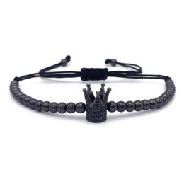 Fashion Imperial Crown Charm Men's Bracelets Micro Pave Beads Trendy Braided Macrame Bracelets