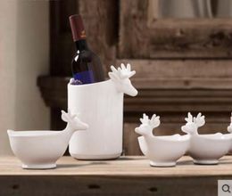 white ceramic deer ice buckets bowl home decor crafts table decoration handicraft porcelain figurines wedding decorations