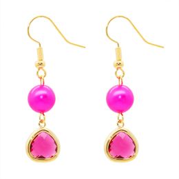 2018 fashion Natural freshwater pearl earrings 14K gold accessories Colour edging ruby ladies holiday charm earrings