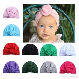 Europe Infant Baby Girls Hat Knot Flower Headwear Child Toddler Kids Beanies Turban Hats Children Hair Accessories 10 Colours 14230