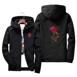 JOOBOX Embroidery Rose Flower windbreaker Jacket men Hooded bomber jacket Skin Mens Jackets jaqueta masculina Big Size S M 7XL