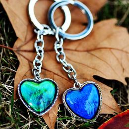 Beautiful and Popular Silver Plated Alloy Mood Heart Stone Keychain Womens Best Bag Decoration Key Chain