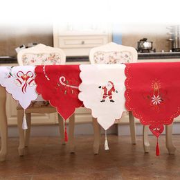 Christmas Table Cloth Christmas Decorations Embroidered Snowman Jingle Bell Xmas Dinner Table Flag Ornaments for Home Party Supplies