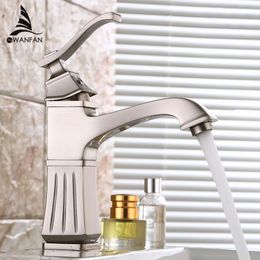 Basin Faucets Brass Brush Nickel Bathroom Sink Faucet Single Handle Deck Mounted Bathbasin Hot Cold Mixer Water Tap Crane 9218