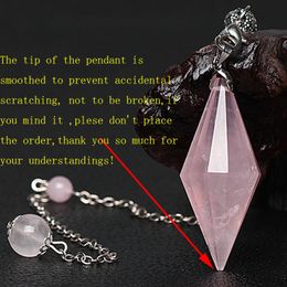 1Pc Natural Rose Quartz Crystal Pendulum Necklace Polished Double Terminated Point Healing Pink Stone Pendant Jewelry with 22cm Copper Chain