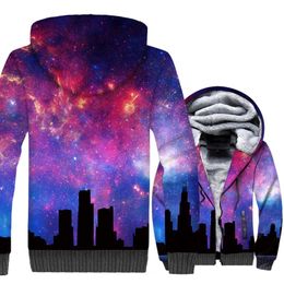 HAMPSON LANQE Galaxy Space Star Blaue Jacke Männer 2018 Hot Winter Warm 3D Pullover Fashion Zipper Sweatshirt Männer Plus Size Mantel