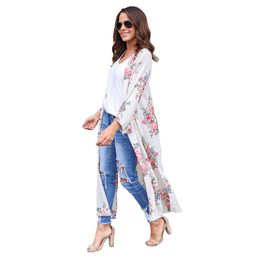 Women Chiffon Kimono Cardigan Floral Print Beach Boho Outerwear Summer Loose Bikini Cover Up