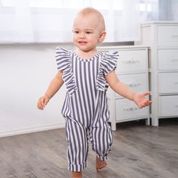 Boutique Girls Clothing 2018 Summer Infant Toddler Kids Baby Romper Striped Sleeveless Ruffle Jumpsuit One-pieces Outfits Baby Girls Clothes