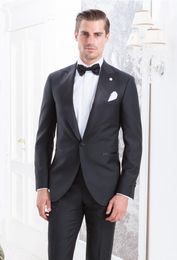 High Quality Charcoal Grey Men Wedding Tuxedos Excellent Groom Tuxedos With Peak Lapel Men Blazer 2 Piece Suit(Jacket+Pants+Tie+Girdle)1357