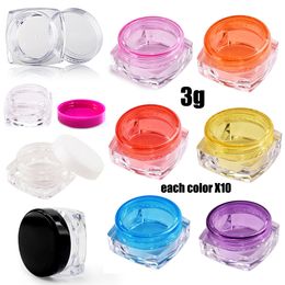 100Pcs=each Colour 10pc 3g Mini Refillable Bottles Cosmetic Empty Jar Pot Eyeshadow Acrylic Makeup Bottles Face Cream Container