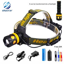 Shustar 5000Lumens Detachable Headlamp becomes flashlight L2/T6 Zoomable Headlight Waterproof Head Torch Give free gift