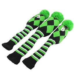 Golf Club Knit Head Cover 3pcs Headcover Set Vintange Pom Pom Sock Cover