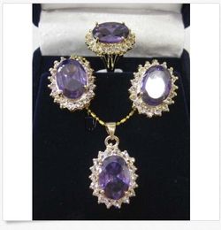 Details about Faceted Russican Amethyst pendant necklace earrings ring set