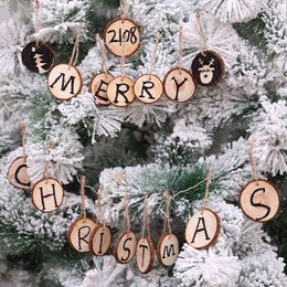 Round Wood Christmas Tree Pendant Christmas Tree Ornaments DIY painting Drawing Board Christmas tree Decorations Home Decor