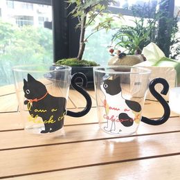 -Nuevo lindo creativo Cat Kit Glass taza taza de té leche taza de café Music / Dots / palabras en inglés Home Office Cup