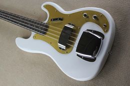 Custom American '63 Precision Bass White 4 Strings Electric Bass Guitar Chrome Tailpiece Protect Cover, Rosewood Fingerboard, Gold Pickguard