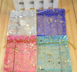 2018 Hot Selling Organza Jewelry Gift Pouch Bags with Drawstring Mix Colors Printed Satin Package for Candy Necklace Earrings