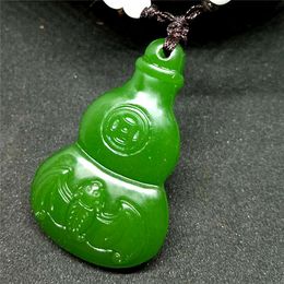 New Natural Jade China Green Jade Pendant Necklace Amulet Lucky gourd fulushou Statue Collection Summer Ornaments Natural stone