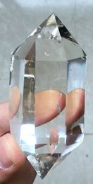 209g TOP!!! Beautiful white transparent double pointed quartz crystal column