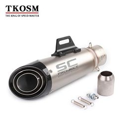 TKOSM Motorcycle Exhaust Pipe 51 mm 60 mm Inlet Tube SC GP Exhaust Pipe in Carbon Fibre with Laser Logo