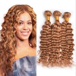 Honey Blonde #27 Deep Wave Human Hair Bundles With Mixed Length 8-30 Inch for Fashion Ladies/Girls 9A Unprocessed Brazilian Human Hair Weft