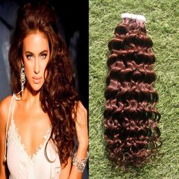 Skin weft tape hair extensions 100g Tape In Human Hair Deep Wave Remy Hair On Adhesives Tape PU Skin Weft Invisible 40pcs