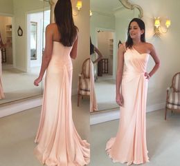 Blush Pink Mermaid Prom Dresses One Shoulder Pleats Chiffon Custom Made Party Gowns Formal Evening Dress