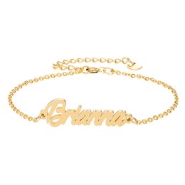 Script Name "Brianna" Charm Bracelet 18k Gold plated Stainless Steel Engrave for Women Personalized Custom Bracelet Charm Christmas Gift