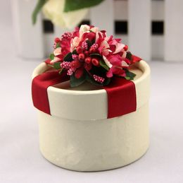 Upscale Colorful Flower Cylindrical Paper Candy Box Wedding Favor Supplies Red Pink Blue Purple Green Available