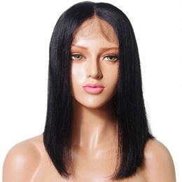 8-14inch Short Bob Brazilian Virgin Human Hair Lace Front Wigs 13*4 Silky Straight For Black Women free Part Natural Black Colour