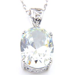 10Pcs Luckyshine Classic Sparking Fire Oval White Topaz Cubic Zirconia Gemstone Silver Pendants Necklaces for Holiday Wedding Party