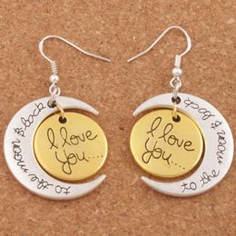 925 Silver Hook I Love You To The Moon And Back 4Styles Chandelier Dangle Fish Hook Earrings EL23