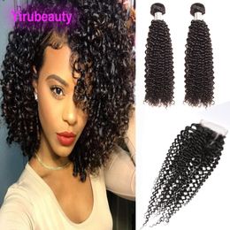 Indian Raw Mink 2 Bundles With 4X4 Lace Closure Human Hair Bundles With Closure Kinky Curly 3 Pieces/lot 8-28inch