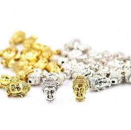100pcs/lot Antique Silver Gold Buddha Head Spacers Beads Jewerly Accessories 14mm for DIY Making