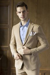 New Style Khaki Men Wedding Tuxedos Fashion Groom Tuxedos Notch Lapel Side Vent Men Blazer Prom/Dinner 2 Piece Suit(Jacket+Pants+Tie) 2066