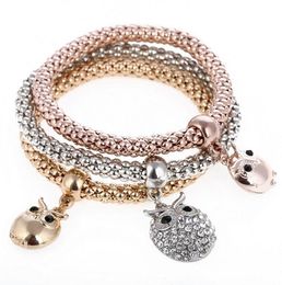 owl jewelry bracelets Canada - Newest Fashion Arrive 3pcs set Crystal Owl Corn Chain Bracelets Chain For Women Elastic Jewelry Zinc Alloy