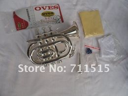 OVES Pocket Trumpet Bb Tone Surface Silver Plated Brass Music Instruments Brand Quality Trumpet With Case