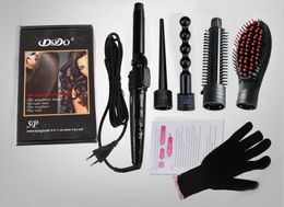 Newest Interchangeable 5 in 1 Ceramic with Hair Curling and Straightening Brush Hair Curler Roller Set