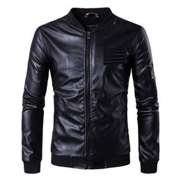 New Leather Jackets Men American Flag Leather Bomber Jackets Men Letters Embroidery Jackets and Coats Spring Autumn