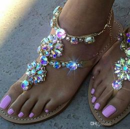 European and American Roman style women Bohemian chain Colourful diamond sandal Lady casual sandals womens Slippers flip flops Shoes 36-47