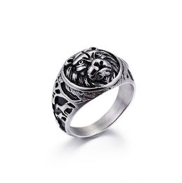 Punk Rock 316 L Stainless Steel ring Lion Head Finger Rings Antique Men's Round fashion silver men Biker rings hot sale