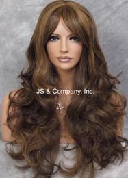 Human Hair Blend Brown Auburn mix Long Wavy Layered wty wig HEAT SAFE 4.27.30