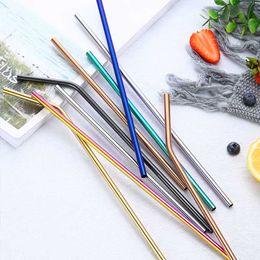 Multicolor Durable Stainless Steel 8.5" 10.5" Straight bend Drinking Straw Straws Metal Bar Family kitchen DHL